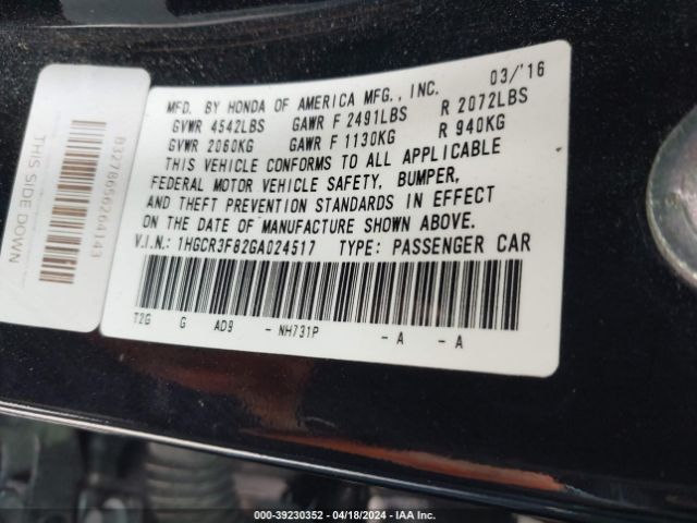 1HGCR3F82GA024517 Honda Accord Ex-l V-6