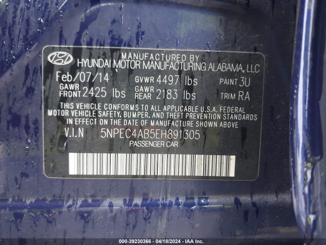 Hyundai Sonata Se 2.0t 2014 5NPEC4AB5EH891305 Image 9