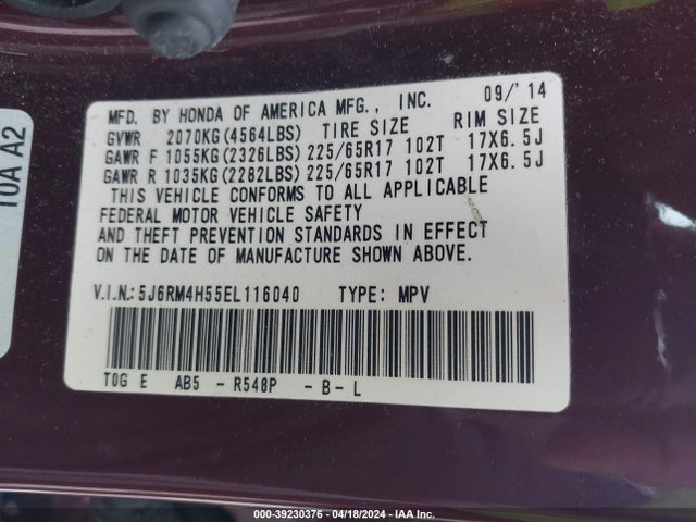 Honda CR-V EX 2014 5J6RM4H55EL116040 Image 9