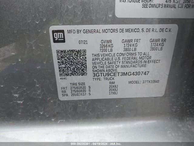 GMC Sierra 1500 4wd  Short Box Elevation 2021 3GTU9CET3MG430747 Image 9