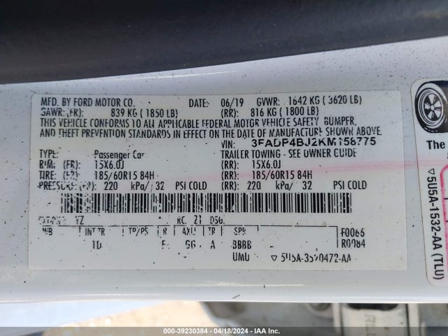 Ford FIESTA SE 2019 3FADP4BJ2KM158775 Image 9