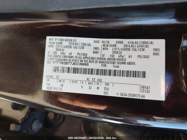 Ford F-250 Lariat 2018 1FT7W2BT7JEC39095 Image 9