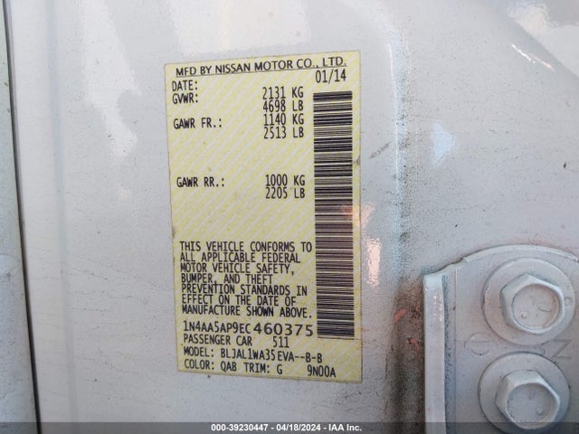 Nissan Maxima 3.5 Sv 2014 1N4AA5AP9EC460375 Image 9