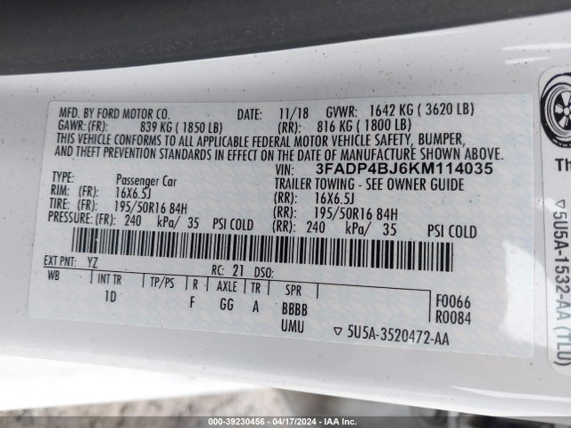 Ford FIESTA SE 2019 3FADP4BJ6KM114035 Image 9