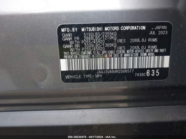 JA4J3VA8XRZ006517 Mitsubishi Outlander Se Black Edition S-awc