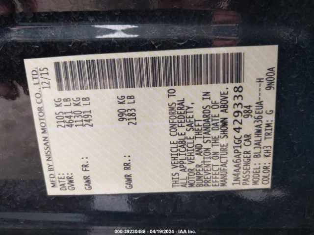 1N4AA6AP1GC429338 Nissan Maxima 3.5 Platinum
