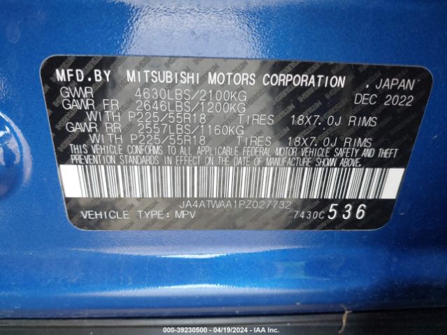 JA4ATWAA1PZ027732 Mitsubishi Eclipse Cross Se S-awc/sel S-awc