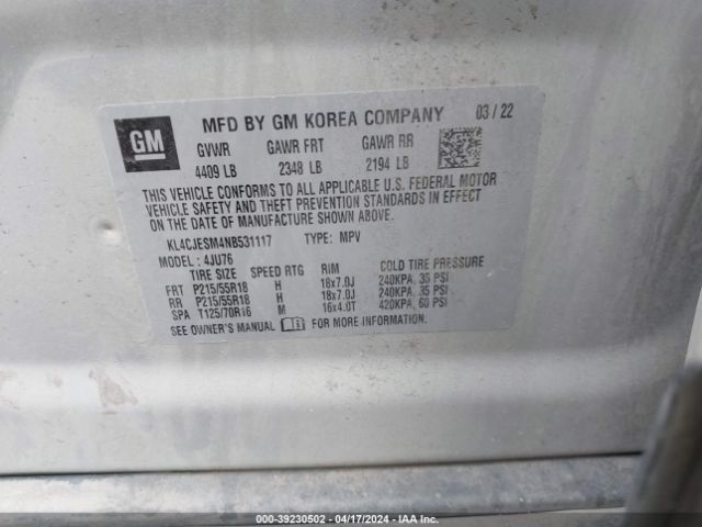 KL4CJESM4NB531117 Buick Encore Awd Preferred