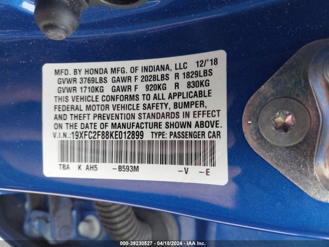 Honda Civic Sport 2019 19XFC2F88KE012899 Image 9