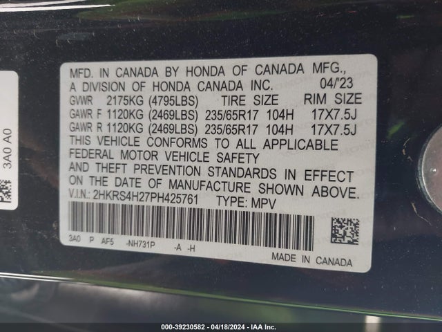 Honda Cr-v Lx Awd 2023 2HKRS4H27PH425761 Image 9