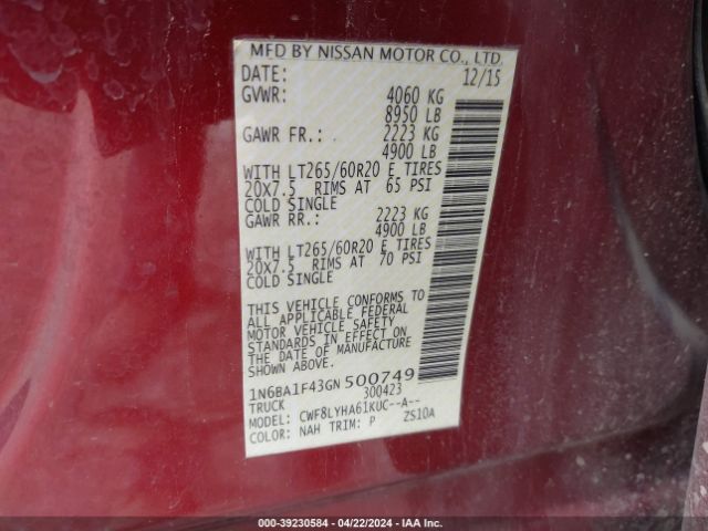 1N6BA1F43GN500749 Nissan Titan Xd Platinum Reserve Diesel