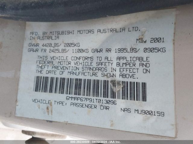 2001 MITSUBISHI DIAMANTE 6MMAP67P91T013096 Photo 8