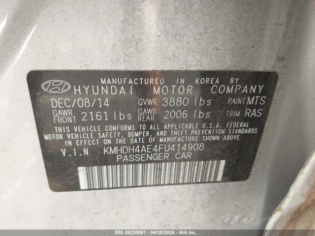 Hyundai ELANTRA SE 2015 KMHDH4AE4FU414908 Image 9