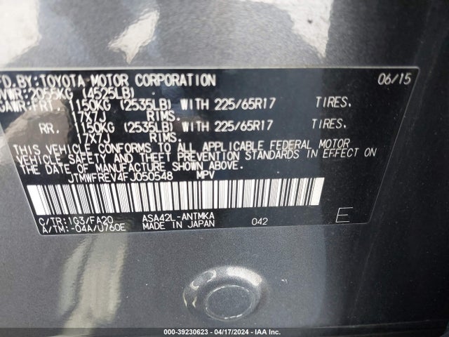 Toyota Rav4 Xle 2015 JTMWFREV4FJ050548 Image 9