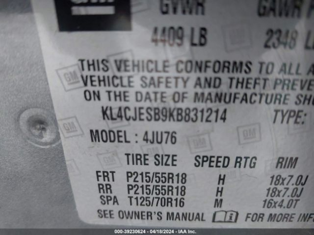 KL4CJESB9KB831214 Buick Encore Awd Preferred