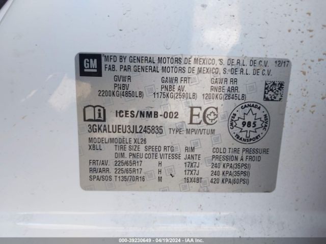 3GKALUEU3JL245835 GMC Terrain Sle Diesel