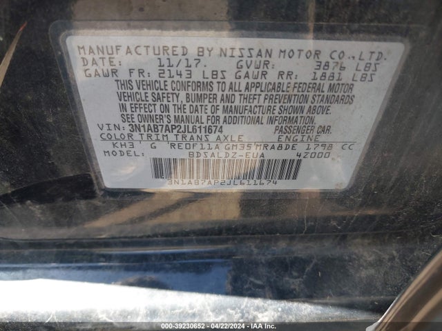 Nissan SENTRA SV 2018 3N1AB7AP2JL611674 Image 9