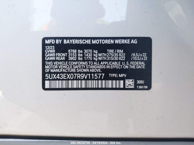 BMW X6 M60i 2024 5UX43EX07R9V11577 Image 9