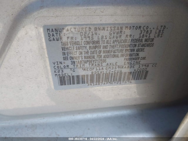 Nissan SENTRA S 2014 3N1AB7AP9EY217596 Image 9