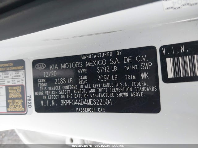 KIA mpi nu 2021 3KPF34AD4ME322504 Image 23