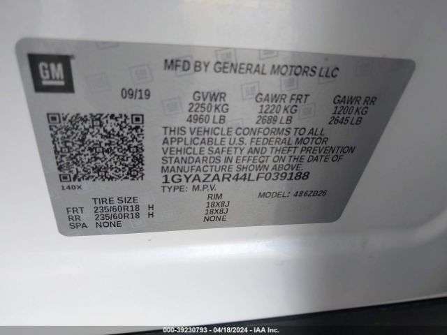 1GYAZAR44LF039188 Cadillac Xt4 Fwd Luxury