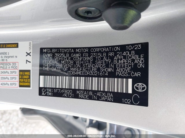 Toyota COROLLA LE 2024 JTDB4MEE0R3021614 Image 9