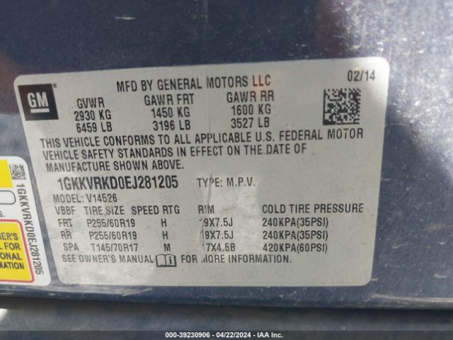 1GKKVRKD0EJ281205 GMC Acadia Slt-1