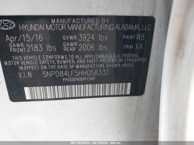 5NPD84LF5HH058332 Hyundai ELANTRA SE