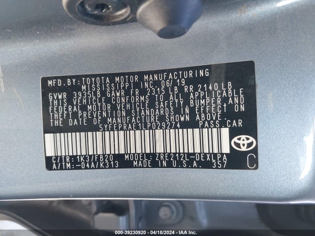 Toyota COROLLA LE 2020 5YFEPRAE1LP029274 Image 9