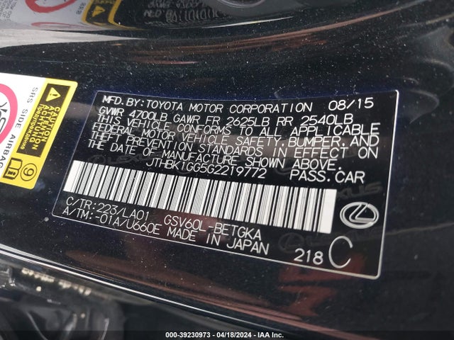 Lexus ES 350 2016 JTHBK1GG5G2219772 Image 9