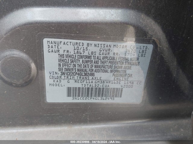 Nissan Versa Note S (sr)/s Plus/sl/sr/sv 2016 3N1CE2CP4GL362495 Image 9