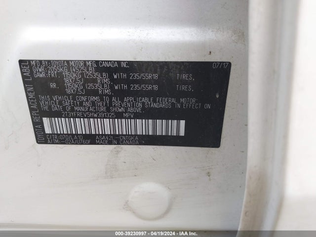 Toyota Rav4 Limited 2017 2T3YFREV5HW391325 Image 9