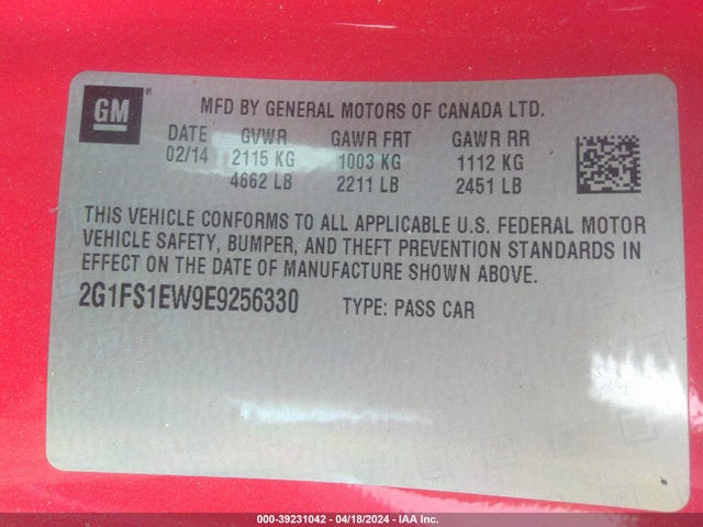 Chevrolet Camaro 1ss 2014 2G1FS1EW9E9256330 Image 9