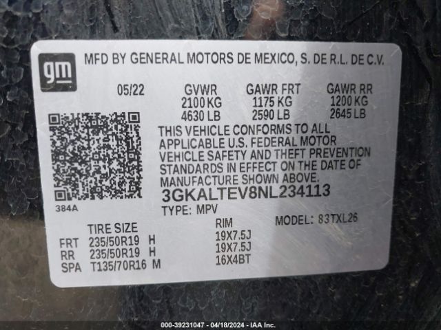 3GKALTEV8NL234113 GMC Terrain Awd Sle