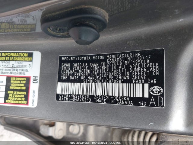 Toyota COROLLA SE 2018 2T1BURHEXJC970981 Image 9