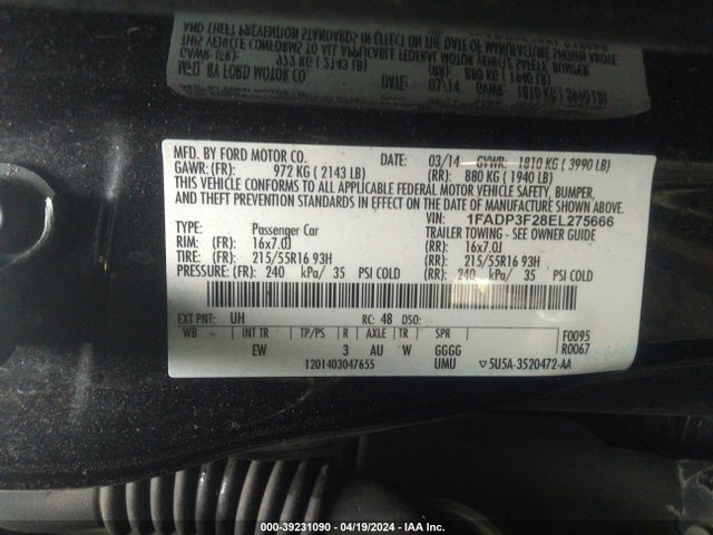 Ford FOCUS SE 2014 1FADP3F28EL275666 Image 9