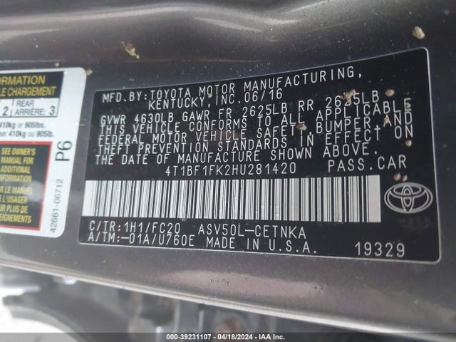 Toyota CAMRY LE 2017 4T1BF1FK2HU281420 Image 9