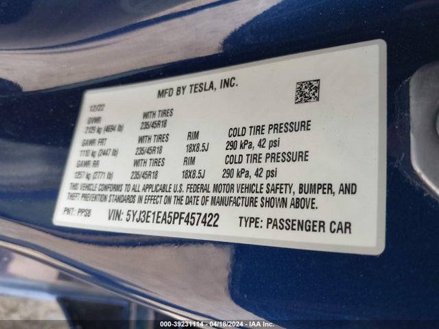 Tesla Model 3 Rear-wheel Drive 2023 5YJ3E1EA5PF457422 Image 9
