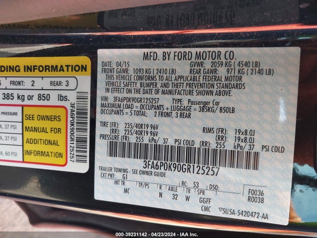 Ford Fusion Titanium 2016 3FA6P0K90GR125257 Image 9