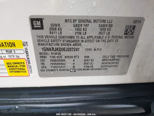 Chevrolet Traverse Ltz 2014 1GNKRJKD0EJ287241 Image 9