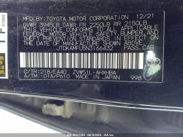 Toyota PRIUS XLE 2022 JTDKAMFU5N3166432 Image 9