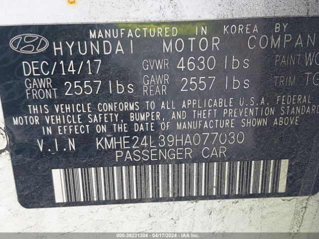 KMHE24L39HA077030 Hyundai Sonata Hybrid Se