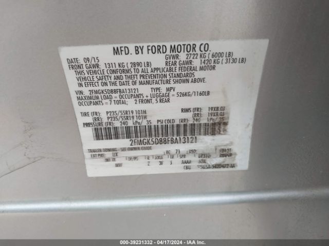 2FMGK5D88FBA13121 Ford Flex Limited