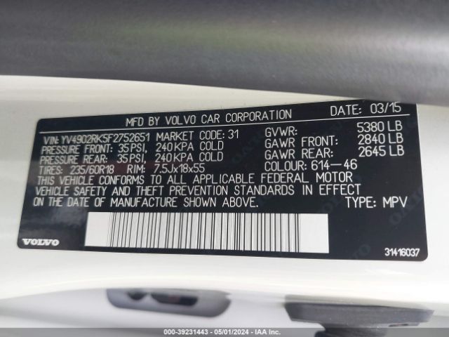 YV4902RK5F2752651 Volvo Xc60 T6