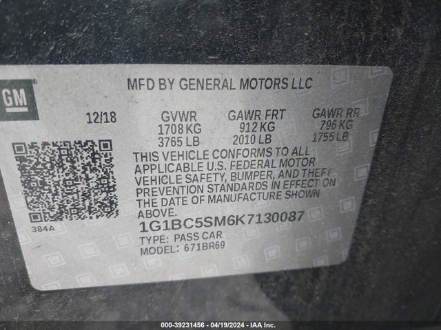 Chevrolet CRUZE LS 2019 1G1BC5SM6K7130087 Image 9