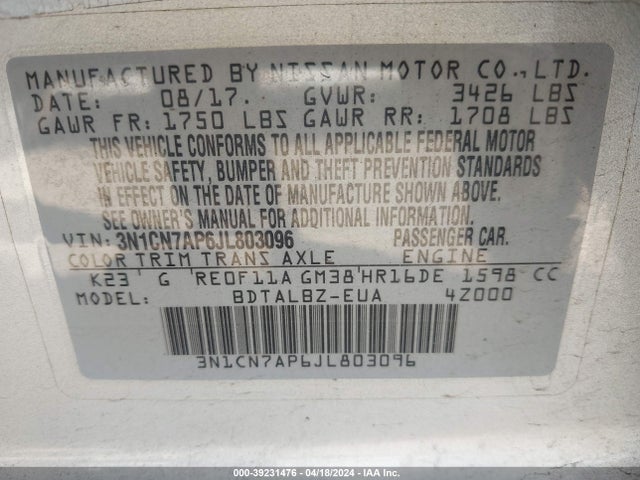 Nissan Versa 1.6 Sv 2018 3N1CN7AP6JL803096 Image 9