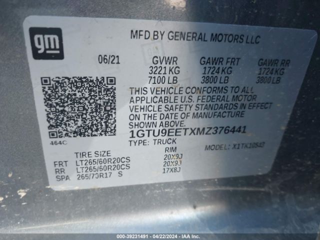 1GTU9EETXMZ376441 GMC Sierra 1500 4wd  Short Box At4