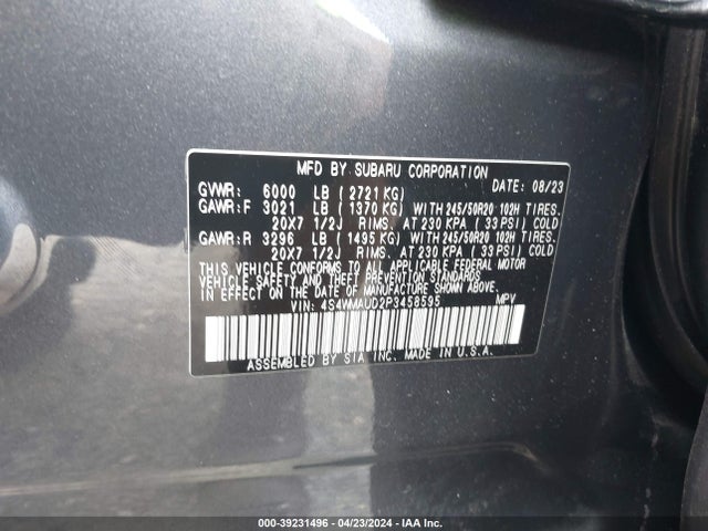 Subaru Ascent Limited 7-passenger 2023 4S4WMAUD2P3458595 Image 9