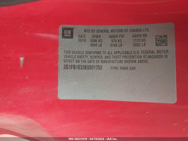 Chevrolet Camaro 1lt 2014 2G1FB1E33E9301753 Image 9