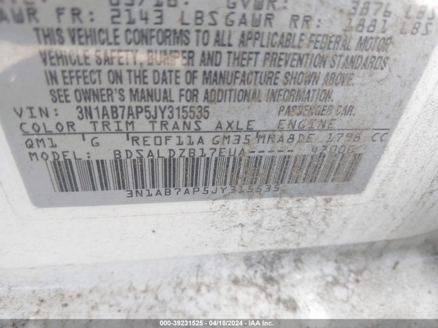 Nissan SENTRA SV 2018 3N1AB7AP5JY315535 Image 9